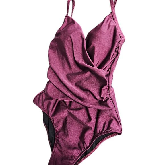Profile by Gottex One Piece Wrap Swimsuit, Flattering,Wireless, Purple, Size 8 - Picture 6 of 7